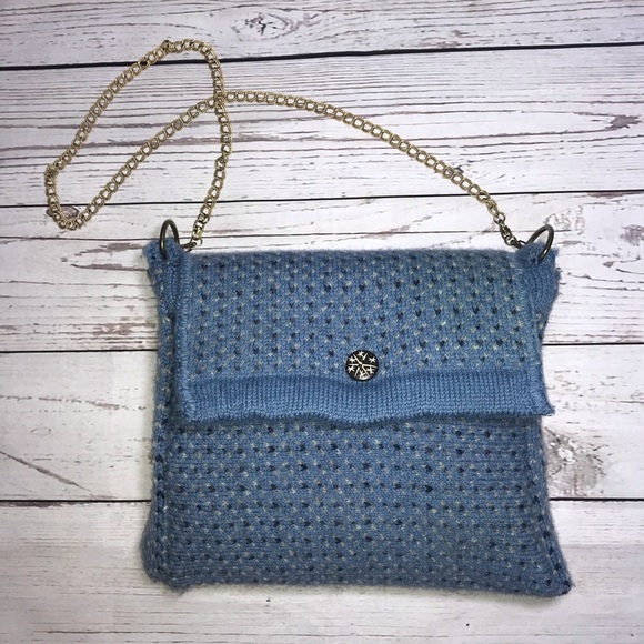 Vintage Handmade Blue Wool Sweater Shoulder Bag Purse - Picture 2 of 9
